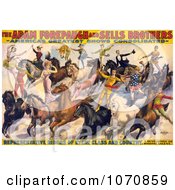 Illustration Of The Adam Forepaugh And Sells Brothers Performers Doing Stunts On Horses Royalty Free Historical Clip Art by JVPD #COLLC1070859-0002