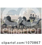Poster, Art Print Of A Man And His Three Sons In A Carriage Being Pulled By Four Beautiful Black Horses