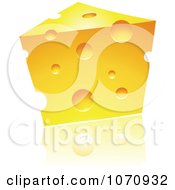 Poster, Art Print Of 3d Wedge Of Cheddar Cheese And Reflection