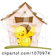 Yellow Bird Waving In Front Of A House