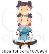 Poster, Art Print Of Girl Sitting On Her Fathers Shoulders As He Reads A Story