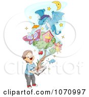 Poster, Art Print Of Boy Holding A Pop Up Book With Items Emerging From The Pages