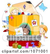 Clipart School Kids Playing In A Pencil House Royalty Free Vector Illustration