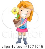 Poster, Art Print Of Happy Girl Holding A Potted Flower