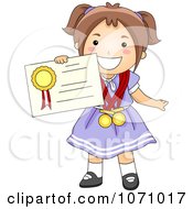 Poster, Art Print Of School Girl Holding A Certificate