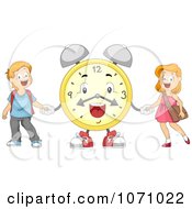 Poster, Art Print Of School Kids Holding Hands With An Alarm Clock