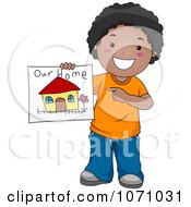 Poster, Art Print Of Black Boy Holding A Drawing Of His Family Home