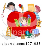 Clipart School Kids Playing In An Apple House Royalty Free Vector Illustration