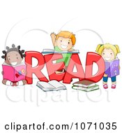 Clipart Preschool Kids With The Word READ Royalty Free Vector Illustration