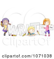 Clipart Preschool Kids With The Word WRITE Royalty Free Vector Illustration