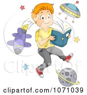 Clipart Boy Reading A Space Book Royalty Free Vector Illustration