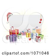 Poster, Art Print Of 3d Christmas Sign With A Santa Hat Baubles And Gifts