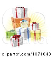 Poster, Art Print Of 3d Birthday Or Christmas Gifts And Rays