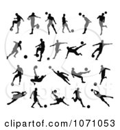 Clipart Black And White Silhouetted Soccer Players Royalty Free Vector Illustration