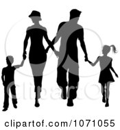 Poster, Art Print Of Silhouetted Family Of Four Holding Hands And Walking