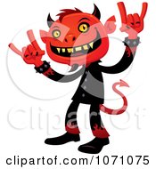 Heavy Metal Devil Rocking Out And Gesturing The Sign Of The Horns