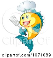 Clipart Happy Chef Fish Holding A Spatula Royalty Free Vector Illustration