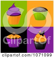 Poster, Art Print Of 3d Halloween Cupcakes On Colorful Tiles