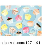 Poster, Art Print Of Seamless Cupcake Pattern On Blue Background