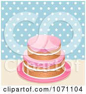 Poster, Art Print Of 3d Cake With Pink Icing Against Blue And White Polka Dots