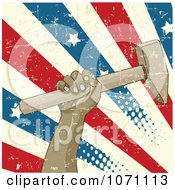 Clipart Grungy Liberty Hand Holding A Hammer Over Stars And Stripes Royalty Free Vector Illustration by Pushkin