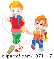 Poster, Art Print Of Boy Walking His Little Brother To Preschool