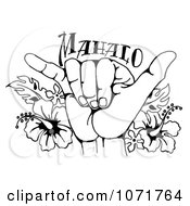 Clipart Black And White Hang Loose Shaka Hand And Hawaiian Hibiscus Flowers Royalty Free Illustration by LoopyLand #COLLC1071764-0091