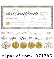 Clipart Gift Certificate Swirls And Seals With Sample Text Royalty Free Vector Illustration