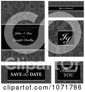 Poster, Art Print Of Grayscale Damask Floral Invitation And Design Elements With Sample Text