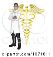 Male Doctor With A Golden Caduceus Symbol