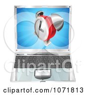 Clipart 3d Alarm Clock Emerging From A Laptop Computer Royalty Free Vector Illustration