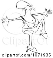 Clipart Outlined Senior Woman Doing A High Step In Heels And A Bikini Royalty Free Vector Illustration
