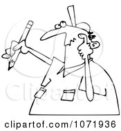 Clipart Outlined Author Man With Writers Block Scratching His Head And Holding A Pencil Royalty Free Vector Illustration