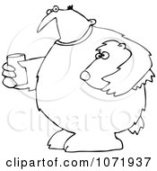 Clipart Outlined Mascot Man In A Bear Suit Holding A Glass Of Water Royalty Free Vector Illustration