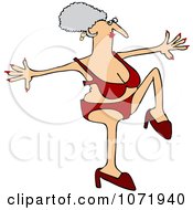 Senior Woman Doing A High Step In Heels And A Red Bikini