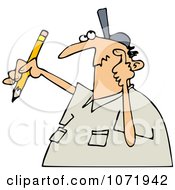 Poster, Art Print Of Author Man With Writers Block Scratching His Head And Holding A Pencil