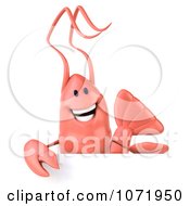 Clipart 3d Happy Shrimp Holding A Blank Sign 1 Royalty Free CGI Illustration