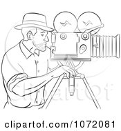 Clipart Sketched Camera Man At Work Royalty Free Vector Illustration