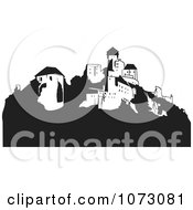 Clipart Black And White Hillside Castle Royalty Free Vector Illustration