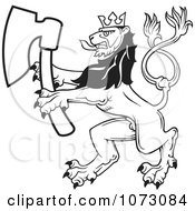 Poster, Art Print Of Black And White Heraldic Lion With An Axe