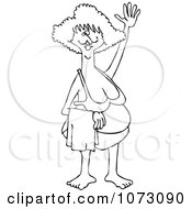 Clipart Outlined Middle Aged Woman Waving In A Bikini Royalty Free Vector Illustration
