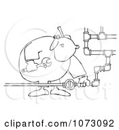 Clipart Outlined Gas Valve Repair Man Royalty Free Vector Illustration