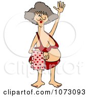 Clipart Middle Aged Woman Waving In A Red Bikini Royalty Free Vector Illustration