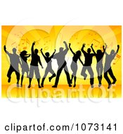 Poster, Art Print Of Silhouetted Dancers Against Orange Rays And Music Notes