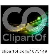 Clipart Yellow And Green Glowing Lines And Stars On Black Royalty Free CGI Illustration