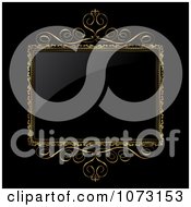 Clipart 3d Ornate Gold Frame Around Shiny Black Royalty Free Vector Illustration