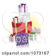 Poster, Art Print Of 3d Holiday Gift Boxes And A Yellow Burst