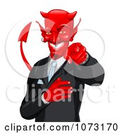 Grinning Businessman Devil Pointing Outwards