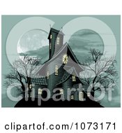 Poster, Art Print Of Spooky Haunted House In The Light Of A Full Moon