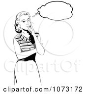 Clipart Retro Pop Art Woman Thinking In Black And White Royalty Free Vector Illustration